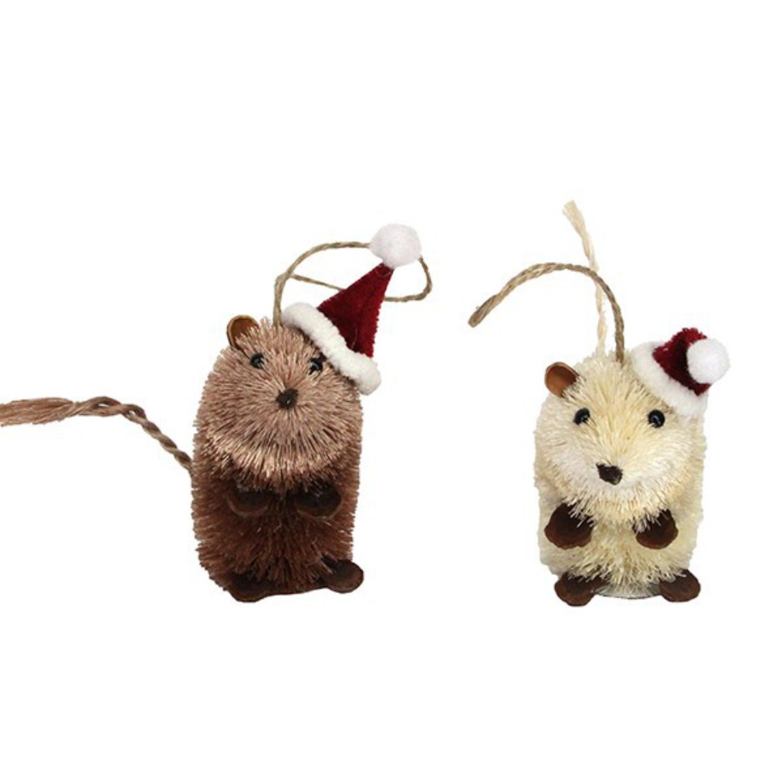 Hanging Bristle Mouse with Santa Hat image 0